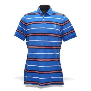 Chaps Mens Blue Striped Polo Shirt Short Sleeve Embroidered Logo Size L